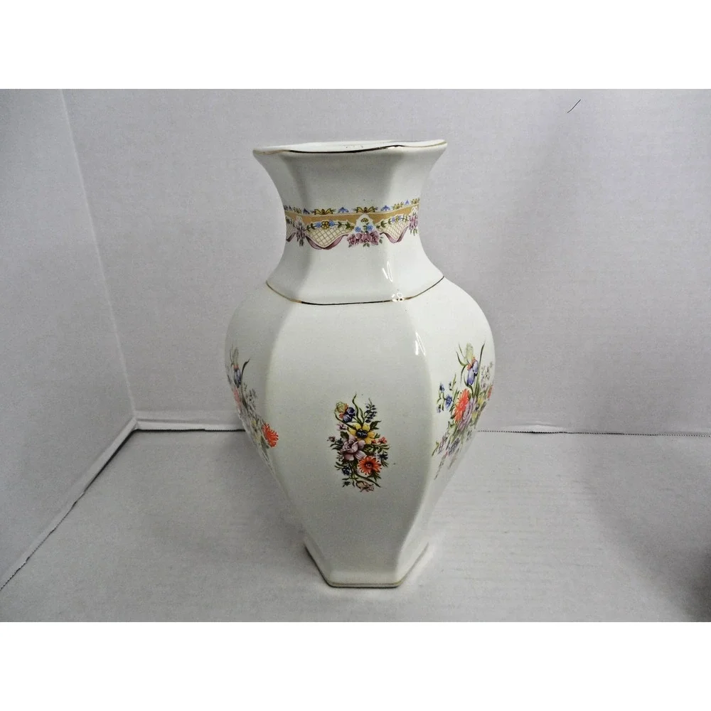 Capodimonte Marked Hand Painted Floral Porcelain Vase Made in italy /10.5
